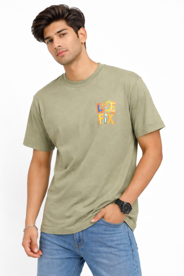 Olive Green T-Shirt with “LOSE FIX” Graphic