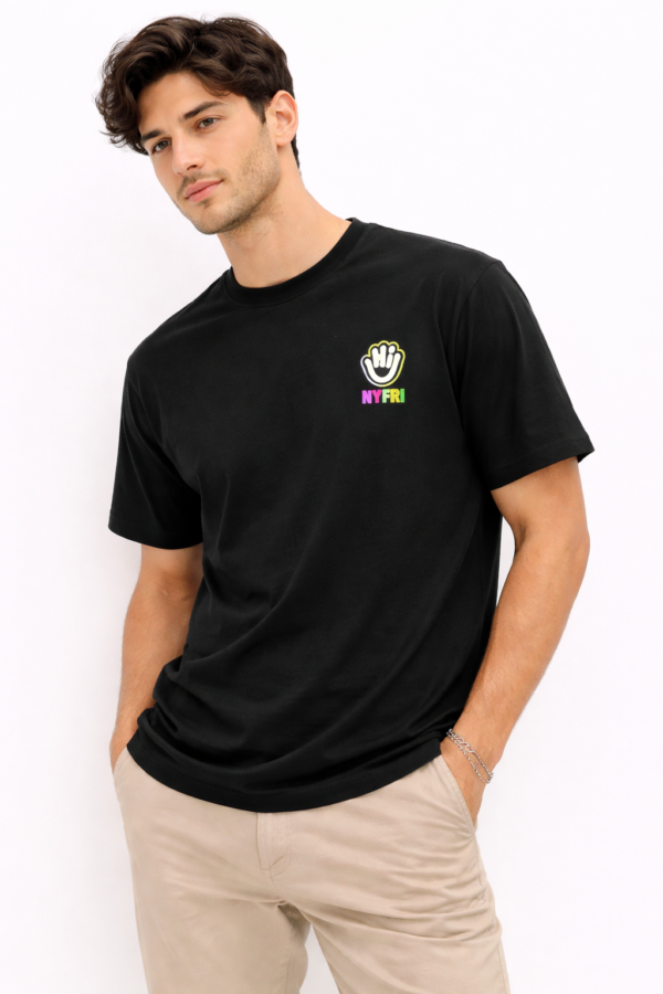 Black T-Shirt with “NY FRI” Graphic