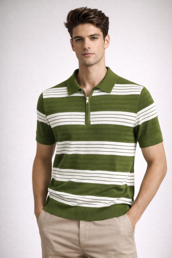 Men’s Striped Half-Zip Knit Shirt