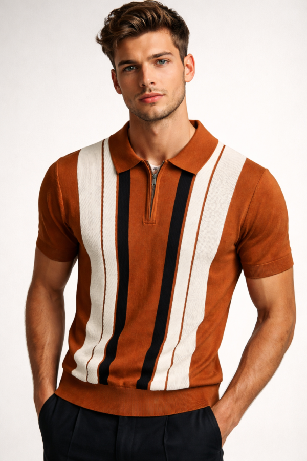 Men’s Zip-Up Striped Knit Shirt