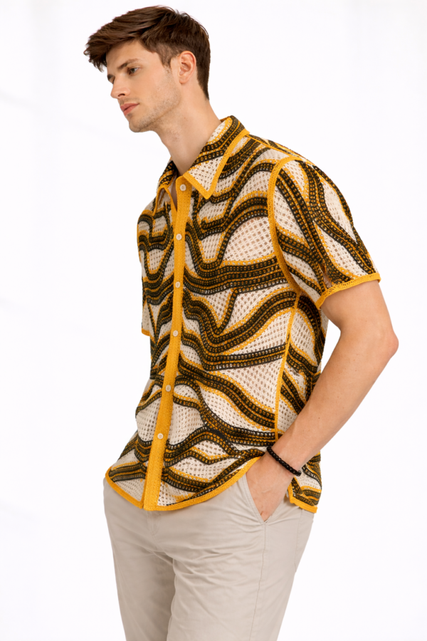 Men’s Crochet Button-Down Shirt